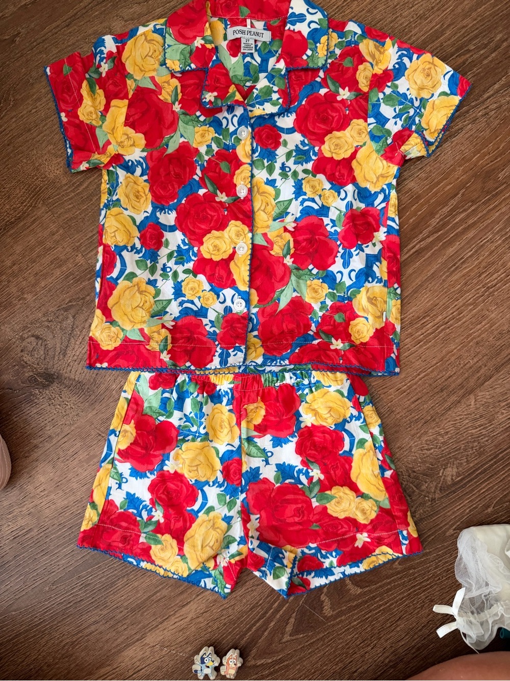 Posh Peanut Red Yellow Floral Short Pajama Set